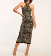 Ramy Brook Candace Knit Halter Midi Dress In Gold Leopard In Multi