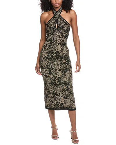 Ramy Brook Candace Knit Halter Midi Dress In Gold Leopard In Multi