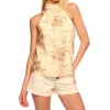 Ramy Brook Cara Metallic Embroidered High-neck Tank In Ivory In Yellow