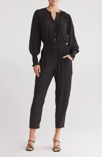 Ramy Brook Carina Smocked Long Sleeve Jumpsuit In Black