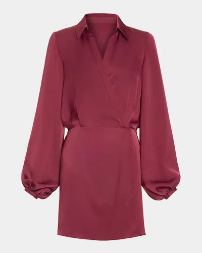 Ramy Brook Carolyn Satin Mini Shirtdress In Burgundy