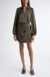 Ramy Brook Carolyn Wrap Front Long Sleeve Satin Dress In Gray