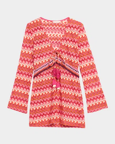 Ramy Brook Carra Chevron Crochet Mini Dress In Pink Chevron