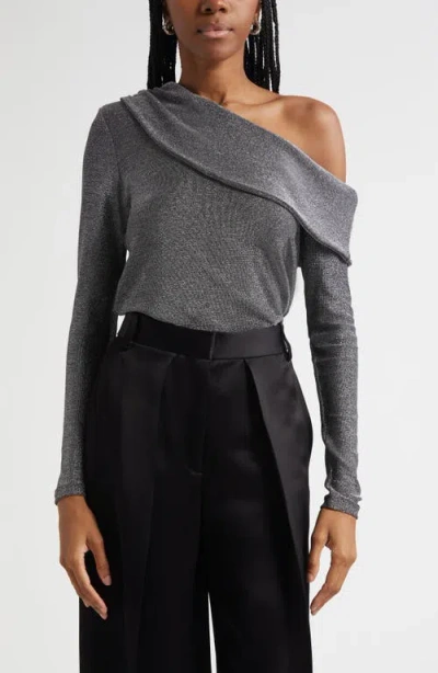 Ramy Brook Carrie Sparkle Knit Off-the-shoulder Top In Gray