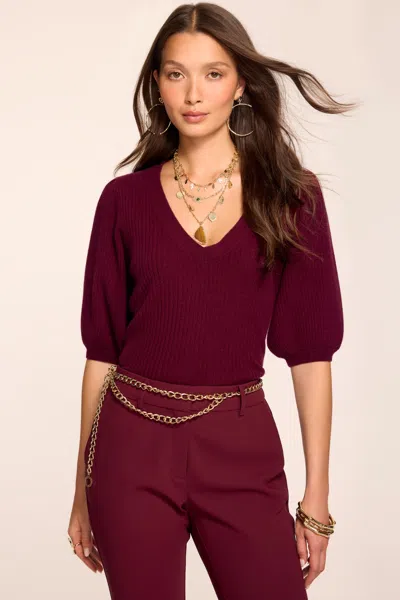Ramy Brook Cassidee Cashmere Short Sleeve Sweater In Cranberry