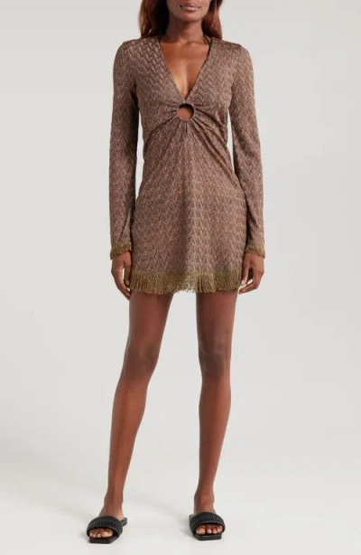 Ramy Brook Cassie Zigzag Long Sleeve Knit Cover-up Dress In Brown