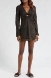 Ramy Brook Cassie Zigzag Long Sleeve Knit Cover-up Dress In Black/gold Zig Zag