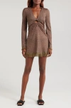 Ramy Brook Cassie Zigzag Long Sleeve Knit Cover-up Dress In Brown
