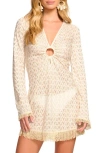 Ramy Brook Cassie Zigzag Long Sleeve Knit Cover-up Dress In Neutral