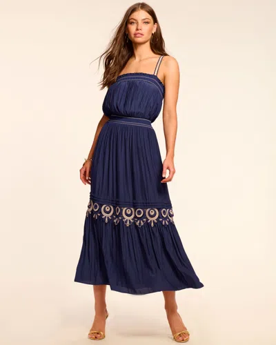 Ramy Brook Catalina Sleeveless Smocked Midi Dress In Blue