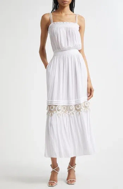Ramy Brook Catalina Smocked Trim Maxi Sundress In White