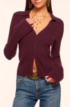 Ramy Brook Cathy Collared Rib Cashmere Cardigan In Burgundy