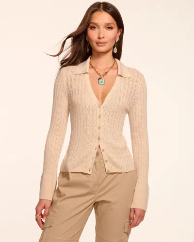 Ramy Brook Cathy Pointelle Silk Cashmere Cardigan Sweater In Neutral