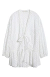 Ramy Brook Caya Eyelet Tie Front Cover-up Minidress In White