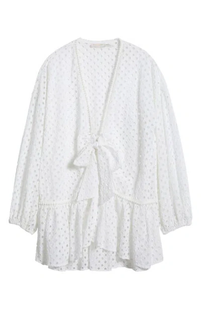 Ramy Brook Caya Eyelet Tie Front Cover-up Minidress In White