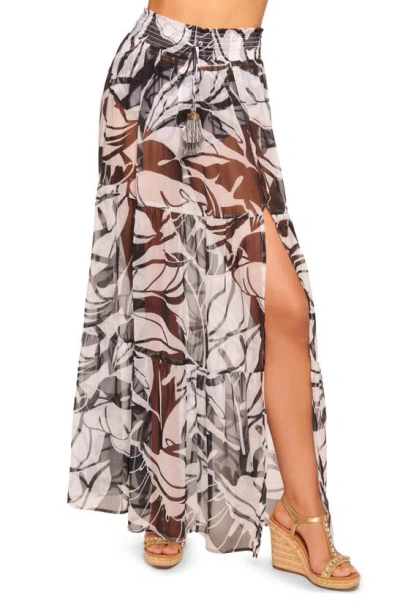 Ramy Brook Cecelia Floral-print Semi-sheer Maxi Skirt In Black Palm