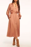 Ramy Brook Cecilia Satin Midi Shirtdress In Saddle