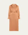 Ramy Brook Cecilia Satin Midi Shirtdress In Saddle