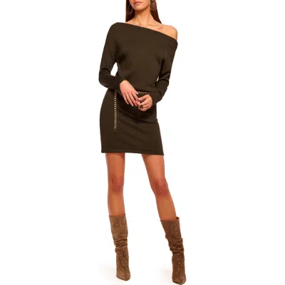 Ramy Brook Chance One-shoulder Long Sleeve Wool Sweater Minidress In Green