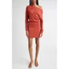 Ramy Brook Chance One-shoulder Long Sleeve Wool Sweater Minidress In Orange
