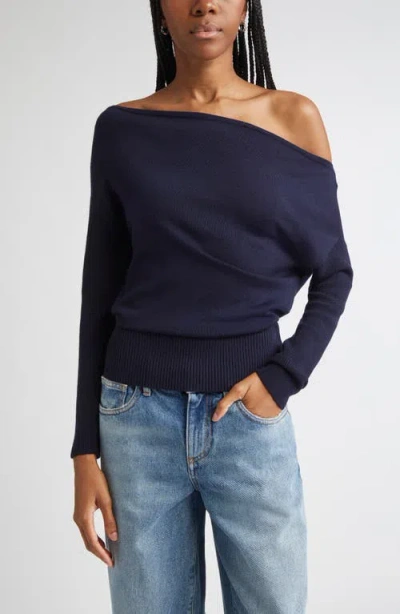 Ramy Brook Chance Wool Off The Shoulder Sweater In Blue