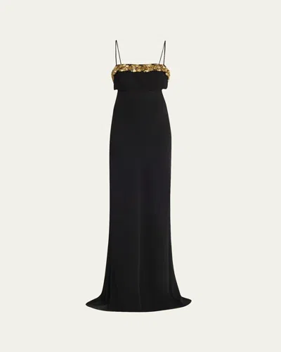 Ramy Brook Helen Floral Embellished Sleeveless Gown In Black
