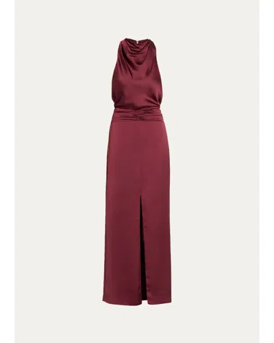 Ramy Brook Charmayne Sleeveless Slit Cowl Gown In Cranberry