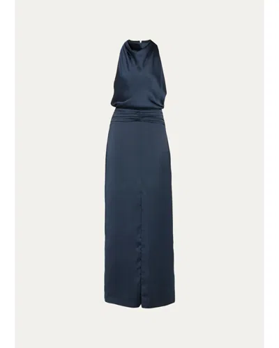 Ramy Brook Charmayne Sleeveless Slit Cowl Gown In Blue