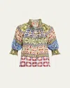 Ramy Brook Chela Silk Button-front Top In Ribbon Blue Combo