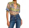 Ramy Brook Chela Silk V-neck Puff Sleeve Blouse In Blue Multi In Green