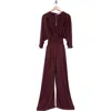 Ramy Brook Cheri Long Sleeve Satin Jumpsuit In Brown