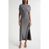 Ramy Brook Chet Rocker Metallic One-shoulder Maxi Dress In Gray