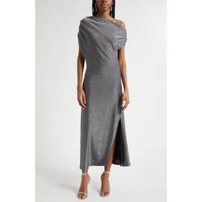 Ramy Brook Chet Rocker Metallic One-shoulder Maxi Dress In Gray