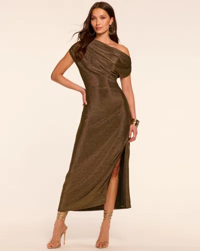 Ramy Brook Chet Sparkle Knit Off-the-shoulder Midi Dress In Brown