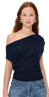 Ramy Brook Chet Wool Off Shoulder Sweater In Blue