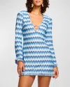 Ramy Brook Chevron Cassie Long-sleeve Mini Dress In Blue Zig Zag