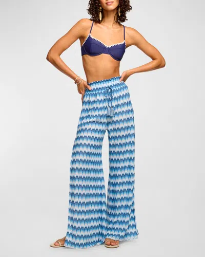 Ramy Brook Chevron Glora Drawstring Pants In Blue Zig Zag