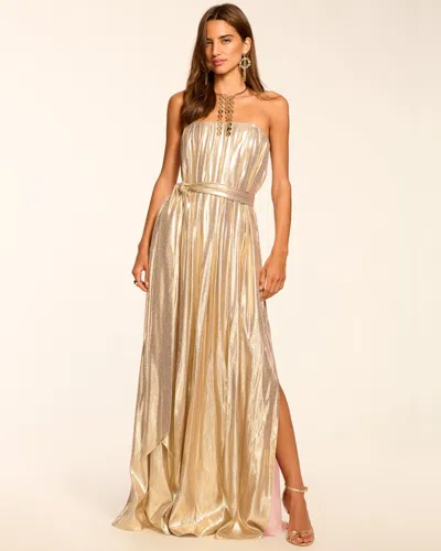 Ramy Brook Chiara Lame Strapless Maxi Dress In Gold