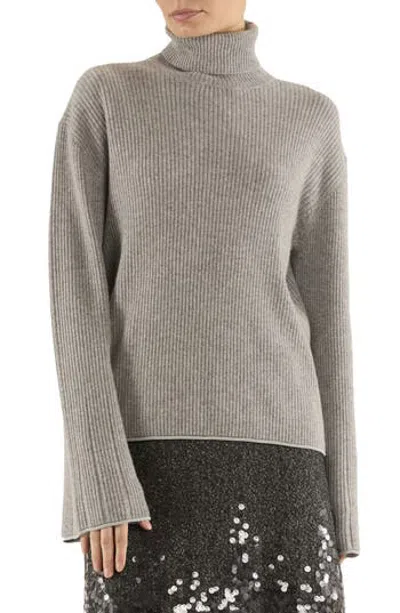 Ramy Brook Christina Ribbed Cashmere Turtleneck Sweater In Heather Grey