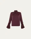 Ramy Brook Christy Ruffle-cuff Blouse In Purple