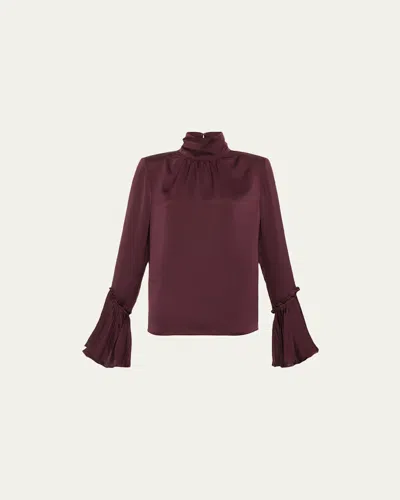 Ramy Brook Christy Ruffle-cuff Blouse In Purple