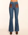 Ramy Brook Cindy Faux Suede Trim Flare Jean In Blue