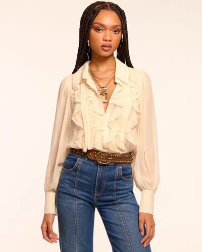 Ramy Brook Claire Ruffle Button Down Blouse In Brown