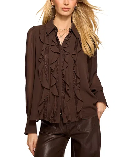 Ramy Brook Claire Ruffle Front Silk Top In Brown