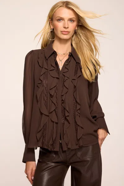 Ramy Brook Claire Ruffled Long Sleeve Blouse Heritage Brown