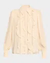 Ramy Brook Claire Silk Chiffon Ruffle Button-front Blouse In Neutral