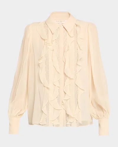 RAMY BROOK CLAIRE SILK CHIFFON RUFFLE BUTTON-FRONT BLOUSE