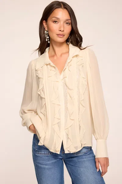 Ramy Brook Claire Silk Ruffled Long Sleeve Blouse Bone In Neutral