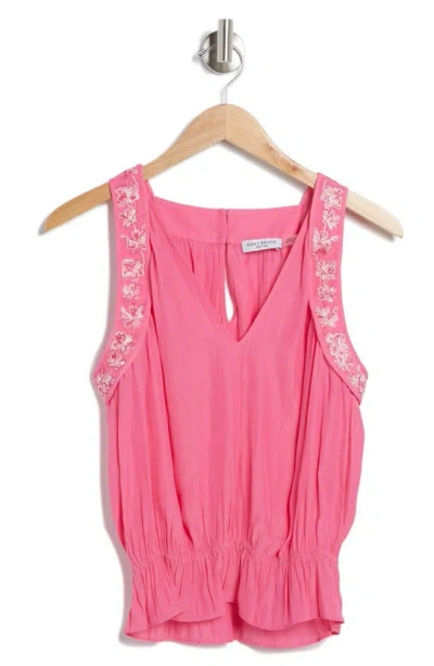 Ramy Brook Clara Floral Embroidered Peplumtank In Rose Pink