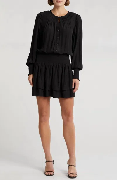 Ramy Brook Clarinda Smocked Drop Waist Mini Dress In Black